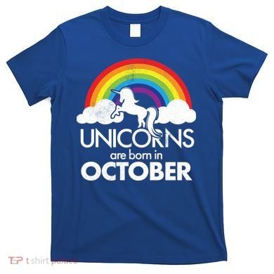 Unicorns Are Born In October Rainbow Retro T-Shirt
