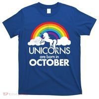 Unicorns Are Born In October Rainbow Retro T-Shirt thumb 0