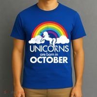 Unicorns Are Born In October Rainbow Retro T-Shirt thumb 3