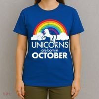 Unicorns Are Born In October Rainbow Retro T-Shirt thumb 4