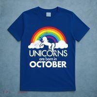 Unicorns Are Born In October Rainbow Retro T-Shirt thumb 5