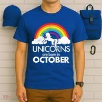 Unicorns Are Born In October Rainbow Retro T-Shirt thumb 6