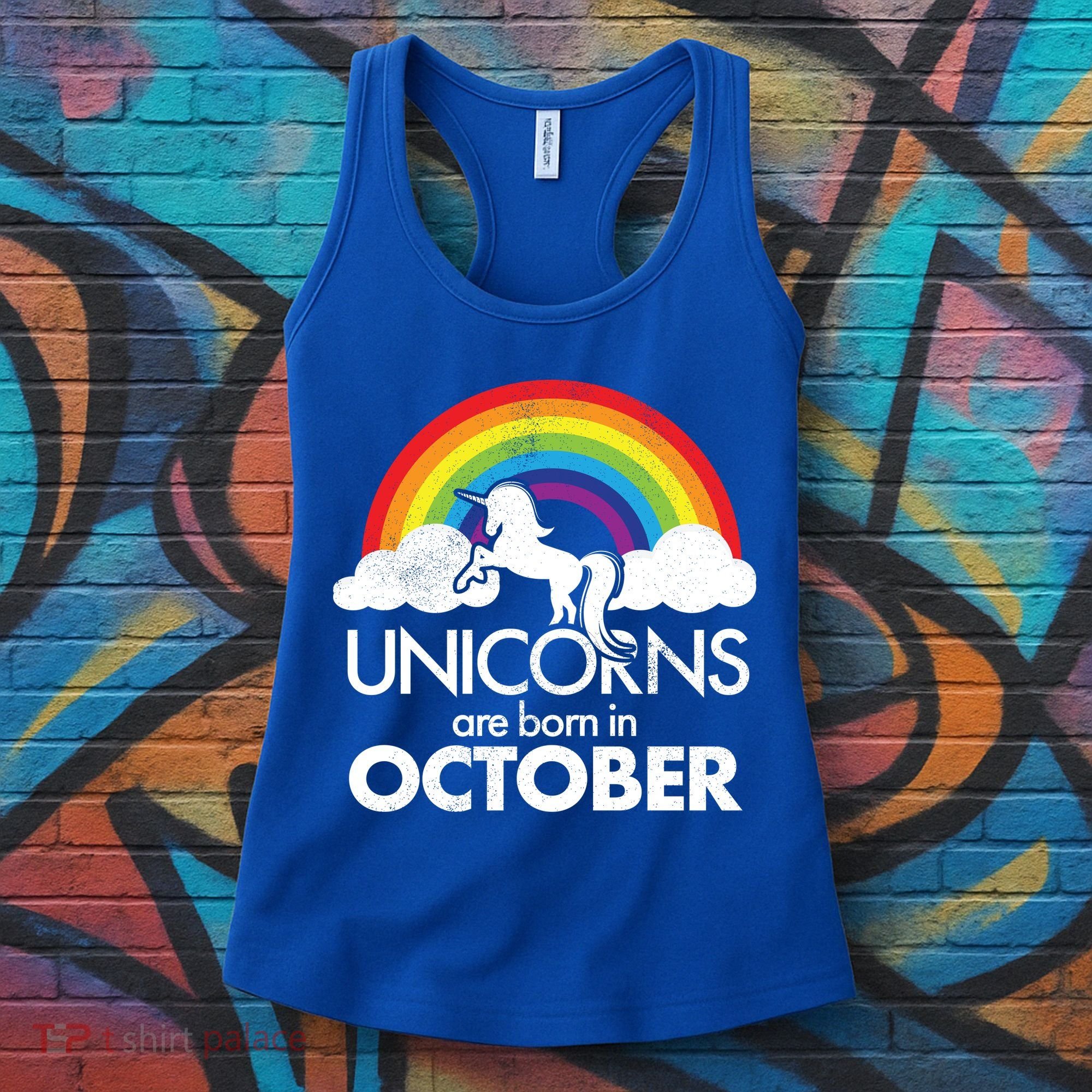 Unicorns Are Born In October Rainbow Retro Women's Tank Top