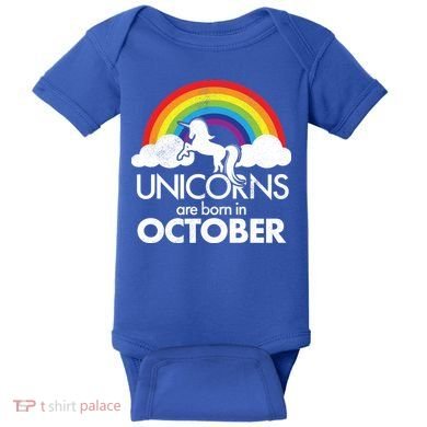 Unicorns Are Born In October Rainbow Retro Baby Bodysuit