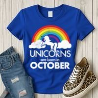 Unicorns Are Born In October Rainbow Retro Women's T-Shirt thumb 3
