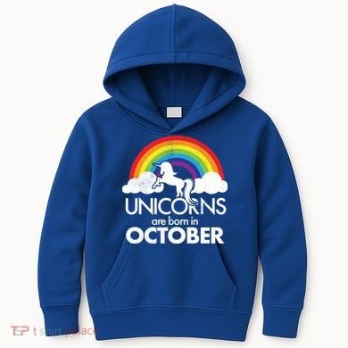 Unicorns Are Born In October Rainbow Retro Kids Hoodie