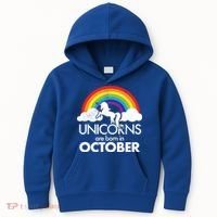 Unicorns Are Born In October Rainbow Retro Kids Hoodie thumb 0