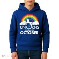 Unicorns Are Born In October Rainbow Retro Kids Hoodie thumb 4