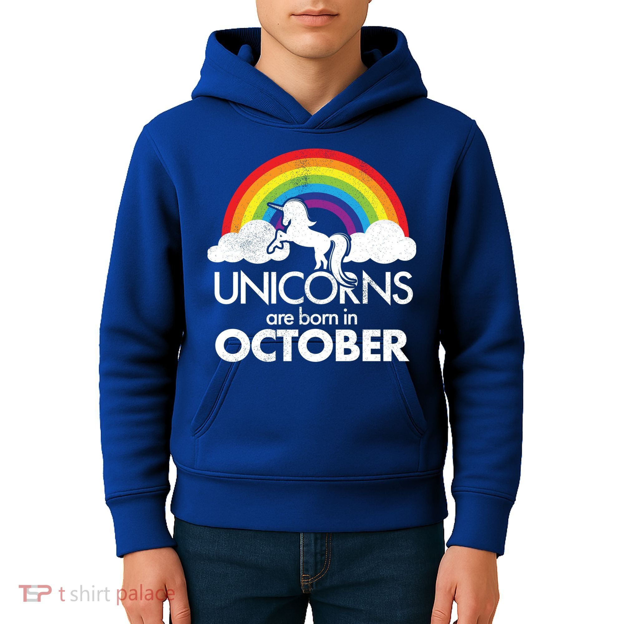 Unicorns Are Born In October Rainbow Retro Kids Hoodie