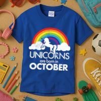 Unicorns Are Born In October Rainbow Retro Kids T-Shirt thumb 3