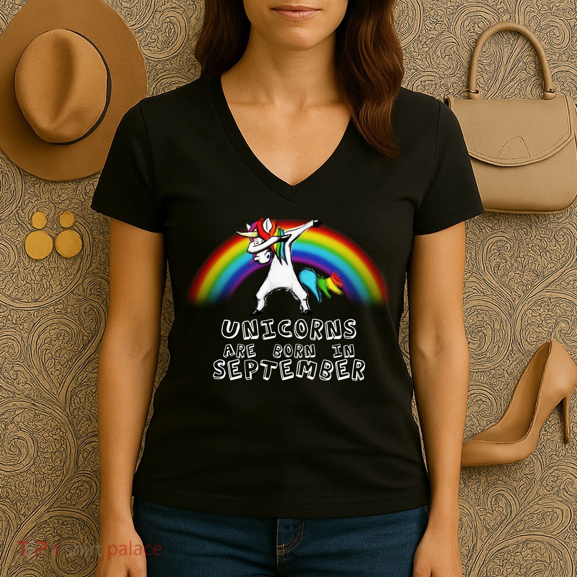 Unicorns Are Born In September Birthday Women's V-Neck T-Shirt