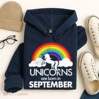 Unicorns Are Born In September Rainbow Retro Hoodie thumb 4