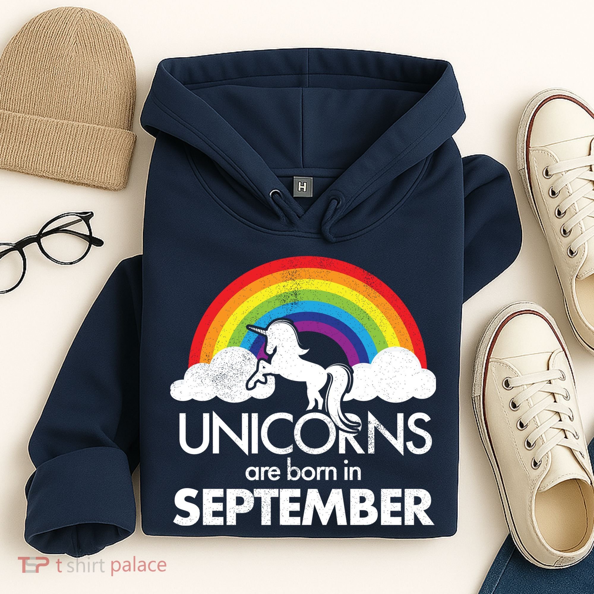 Unicorns Are Born In September Rainbow Retro Hoodie