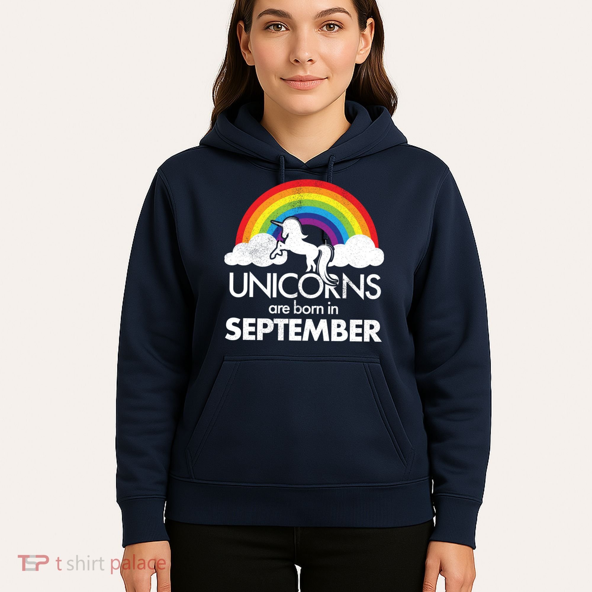 Unicorns Are Born In September Rainbow Retro Hoodie