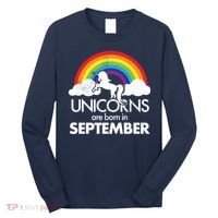 Unicorns Are Born In September Rainbow Retro Long Sleeve Shirt thumb 0