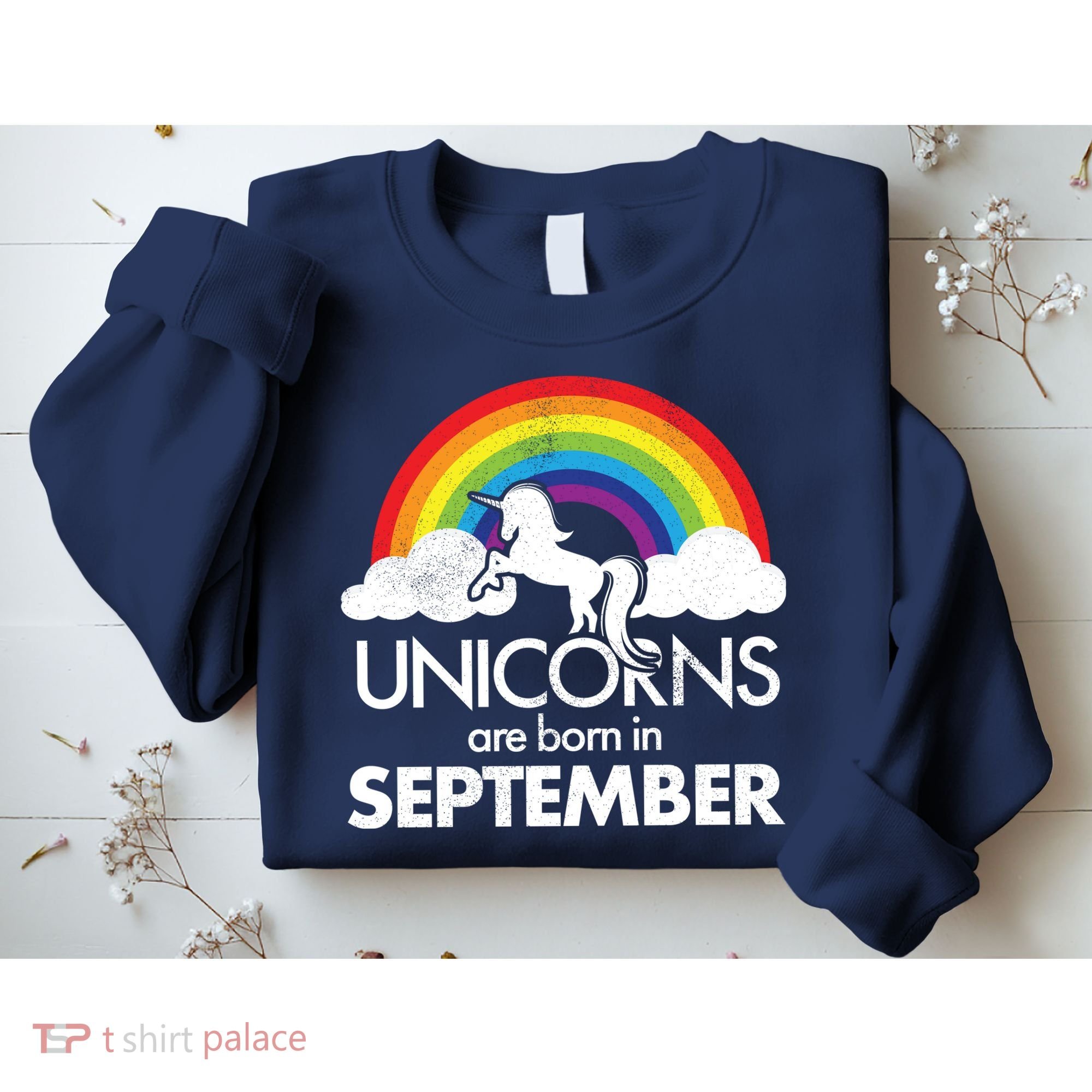 Unicorns Are Born In September Rainbow Retro Sweatshirt