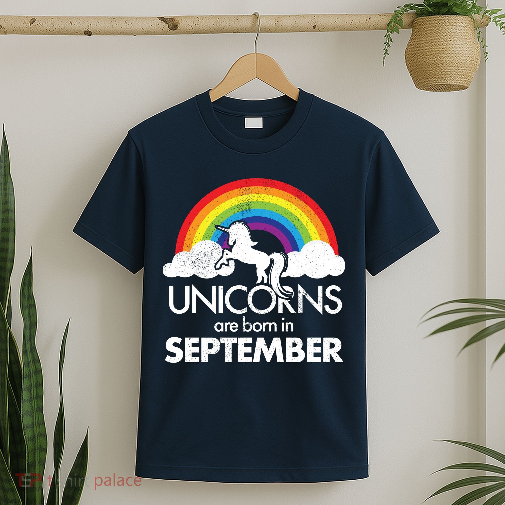 Unicorns Are Born In September Rainbow Retro T-Shirt