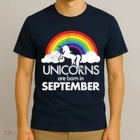 Unicorns Are Born In September Rainbow Retro T-Shirt thumb 3
