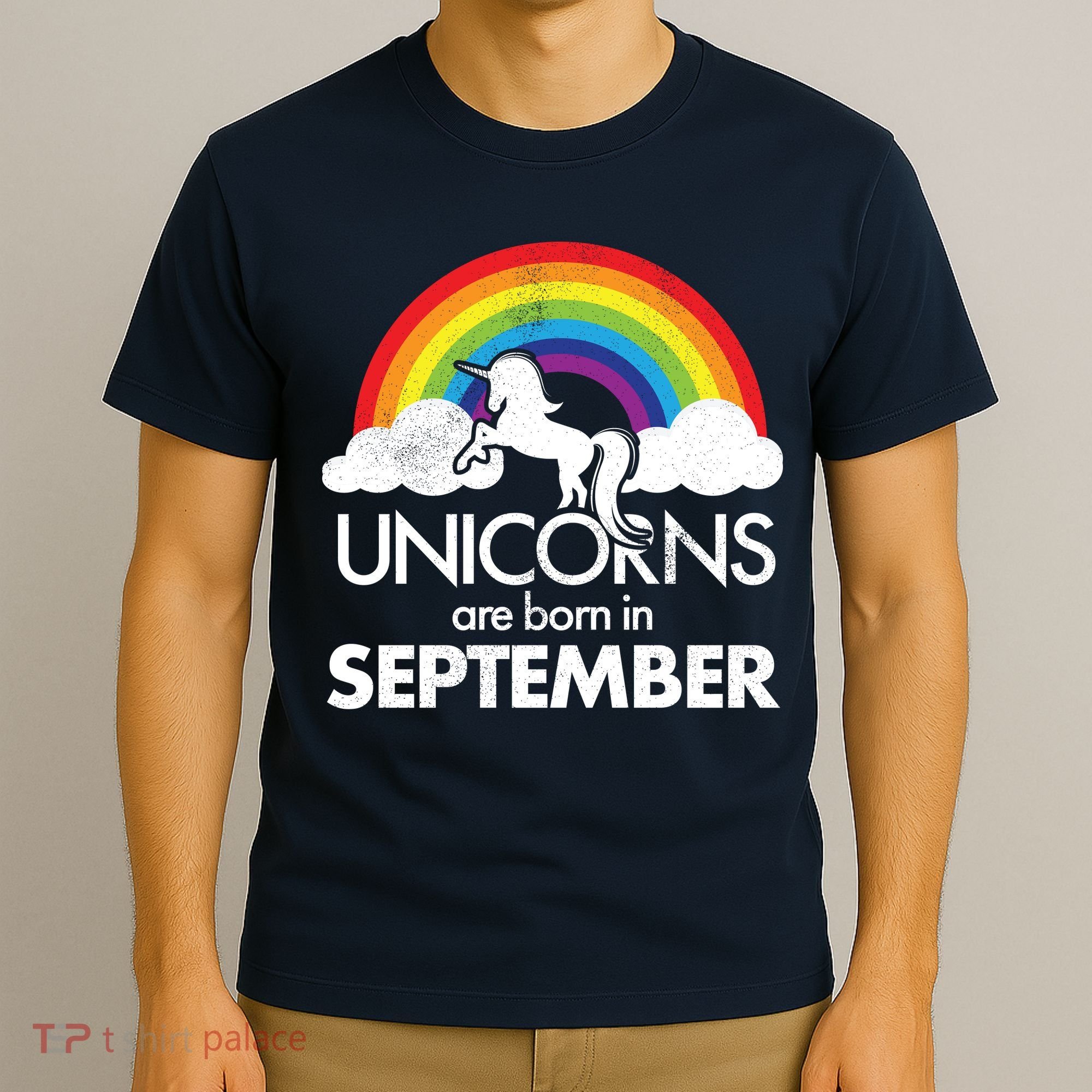 Unicorns Are Born In September Rainbow Retro T-Shirt