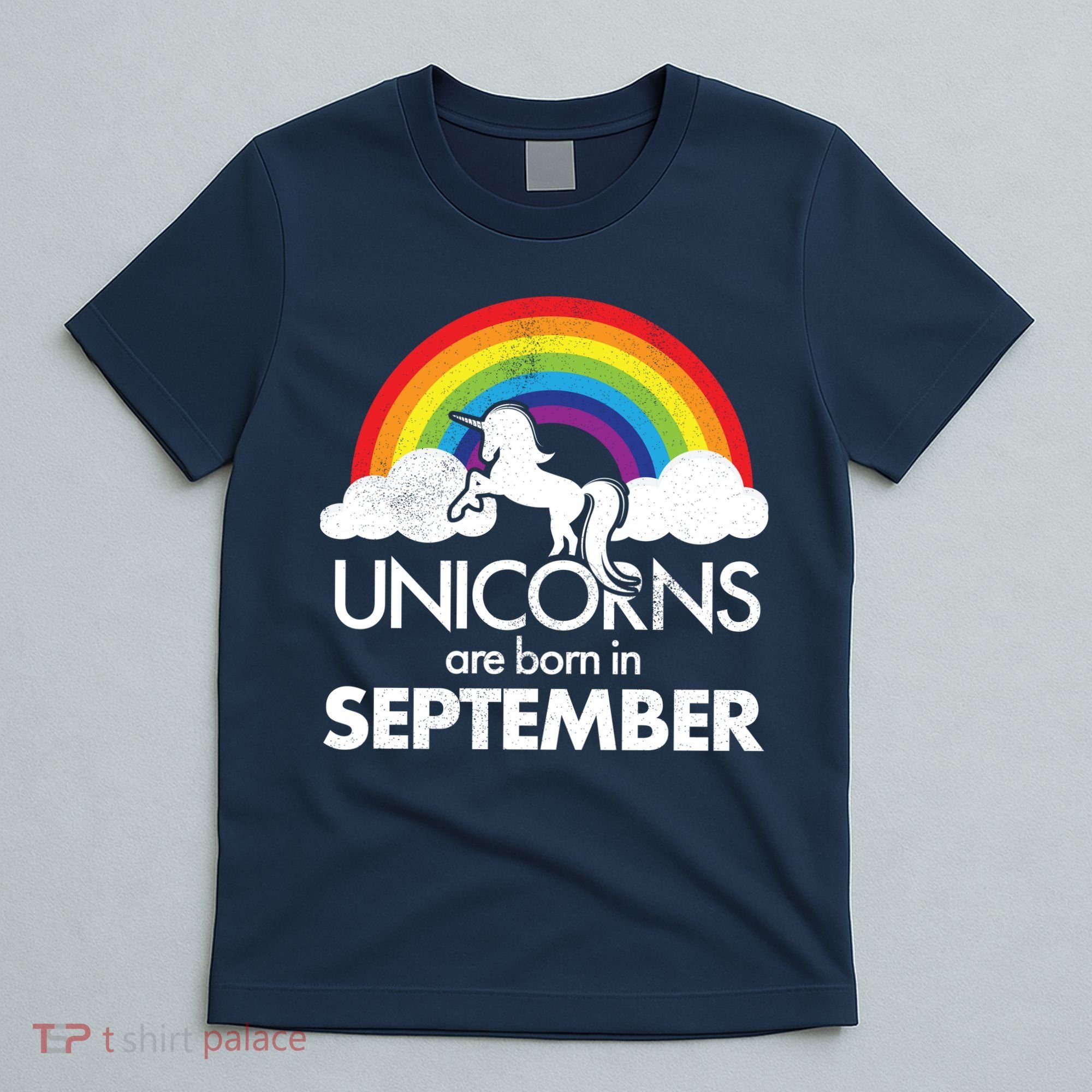 Unicorns Are Born In September Rainbow Retro T-Shirt