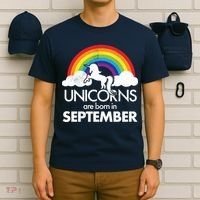 Unicorns Are Born In September Rainbow Retro T-Shirt thumb 6