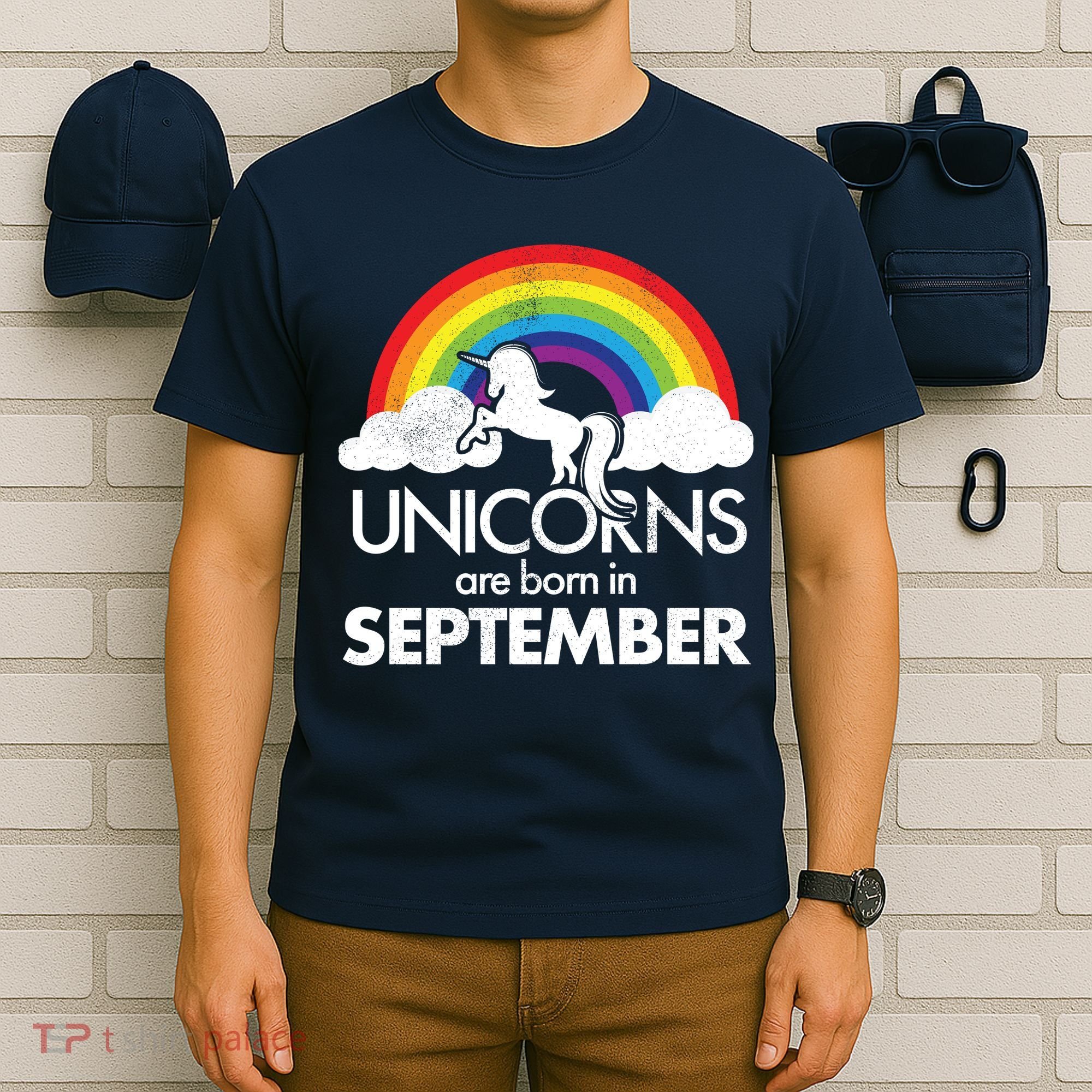 Unicorns Are Born In September Rainbow Retro T-Shirt