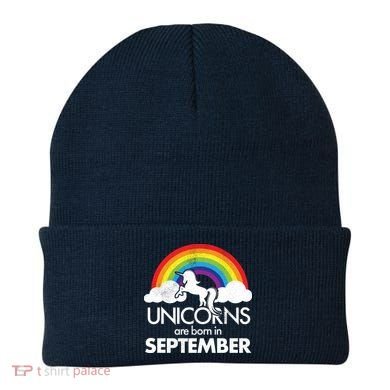 Unicorns Are Born In September Rainbow Retro Beanie