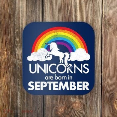 Unicorns Are Born In September Rainbow Retro Coaster