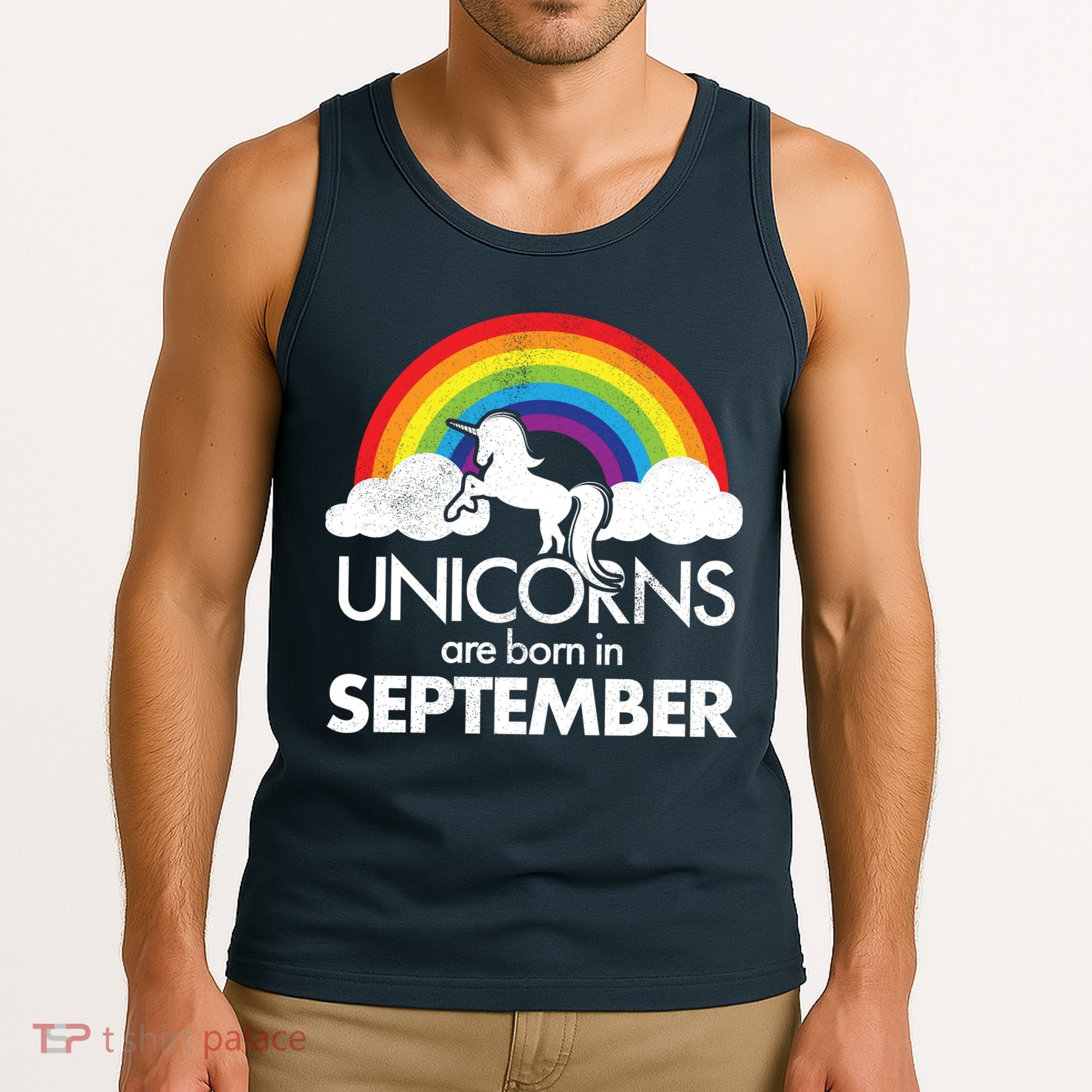 Unicorns Are Born In September Rainbow Retro Tank Top