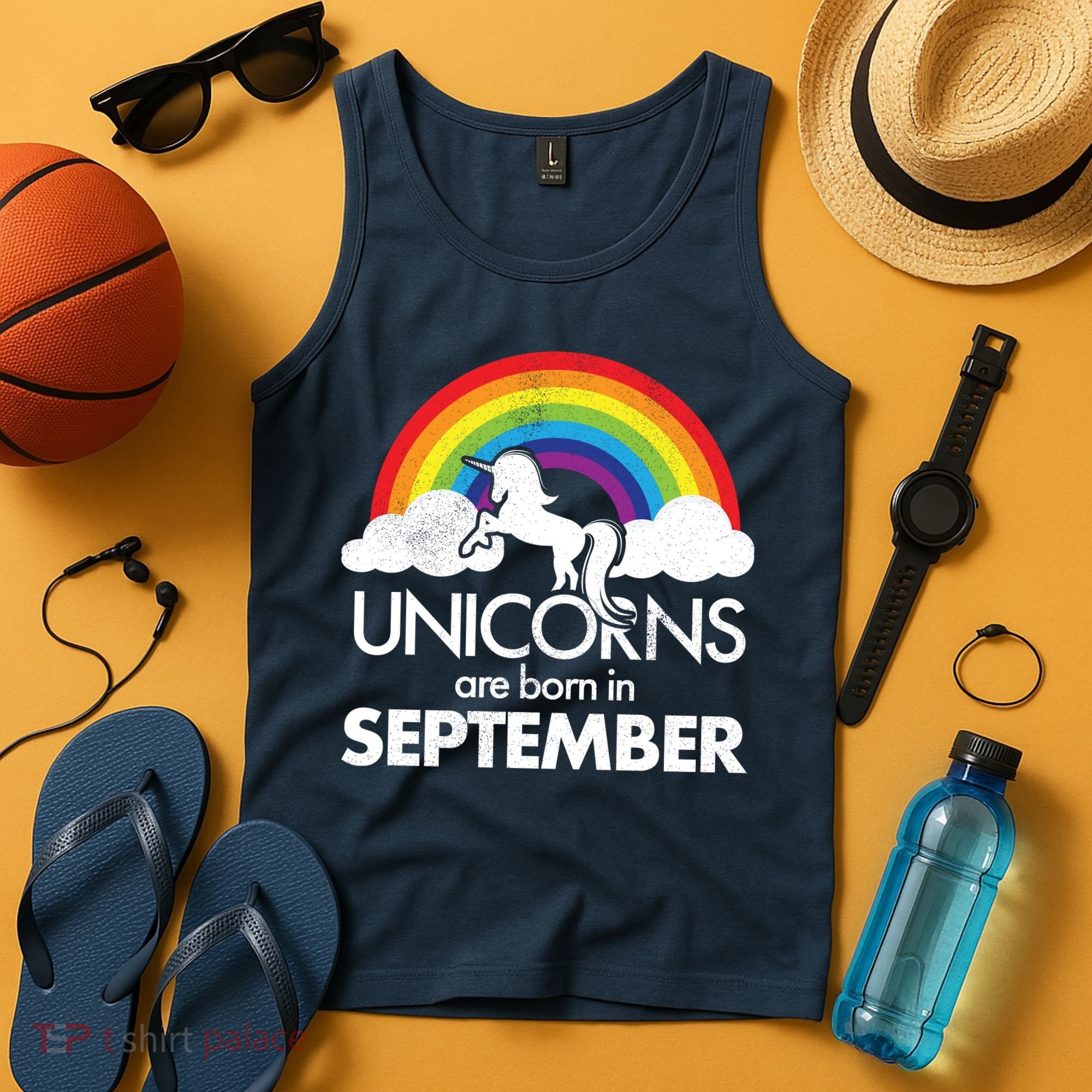 Unicorns Are Born In September Rainbow Retro Tank Top