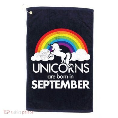 Unicorns Are Born In September Rainbow Retro Golf Towel