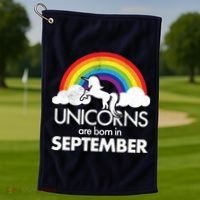 Unicorns Are Born In September Rainbow Retro Golf Towel thumb 1