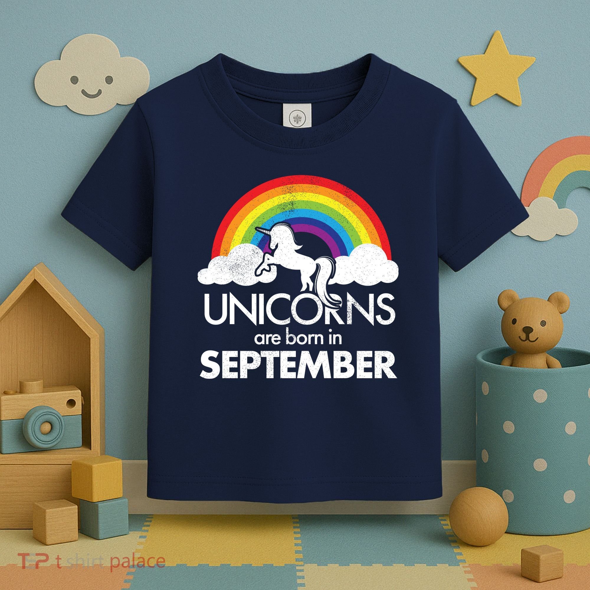 Unicorns Are Born In September Rainbow Retro Toddler T-Shirt