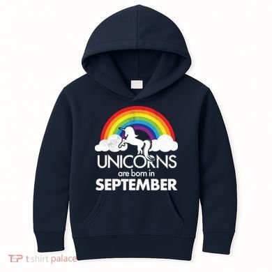 Unicorns Are Born In September Rainbow Retro Kids Hoodie