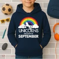 Unicorns Are Born In September Rainbow Retro Kids Hoodie thumb 2
