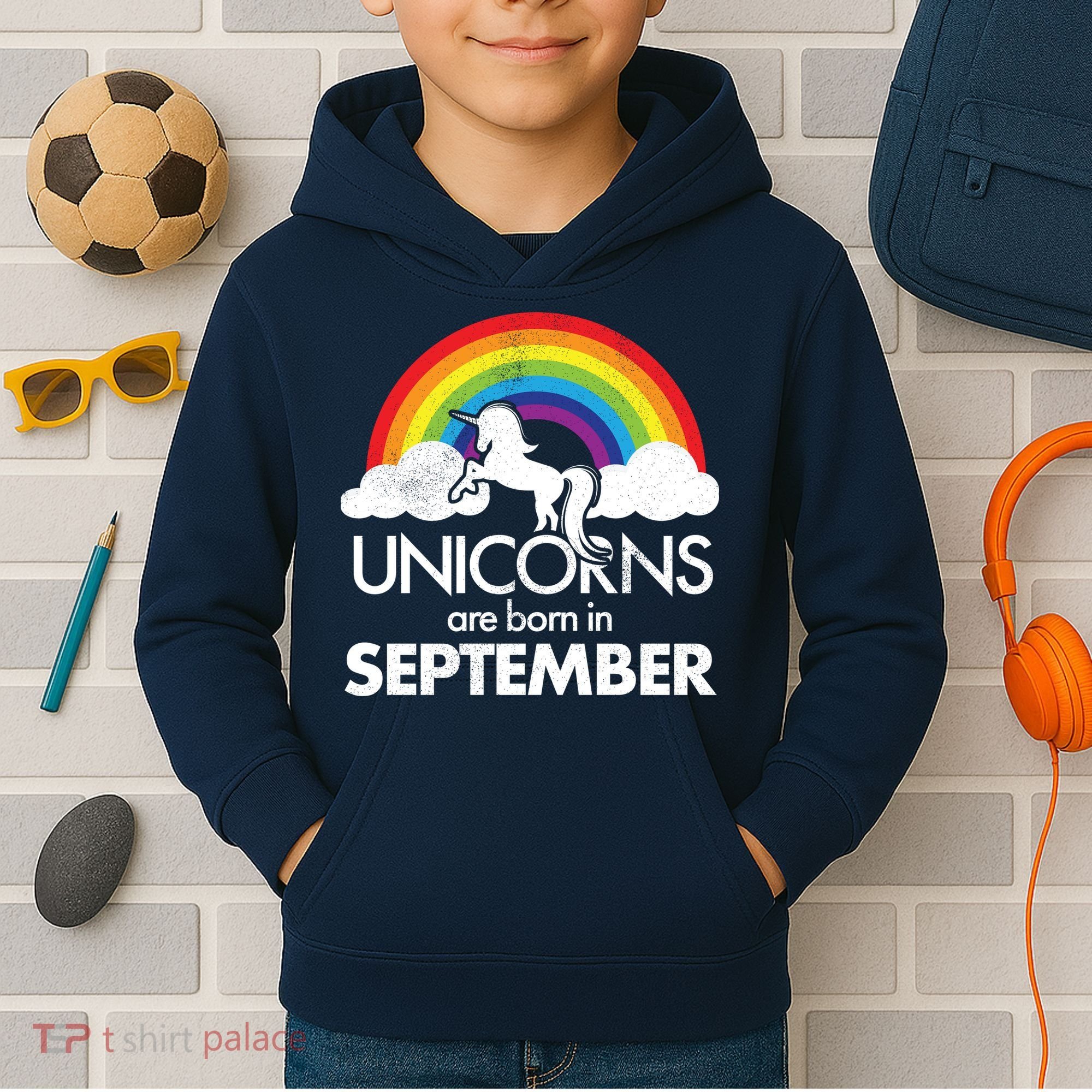 Unicorns Are Born In September Rainbow Retro Kids Hoodie