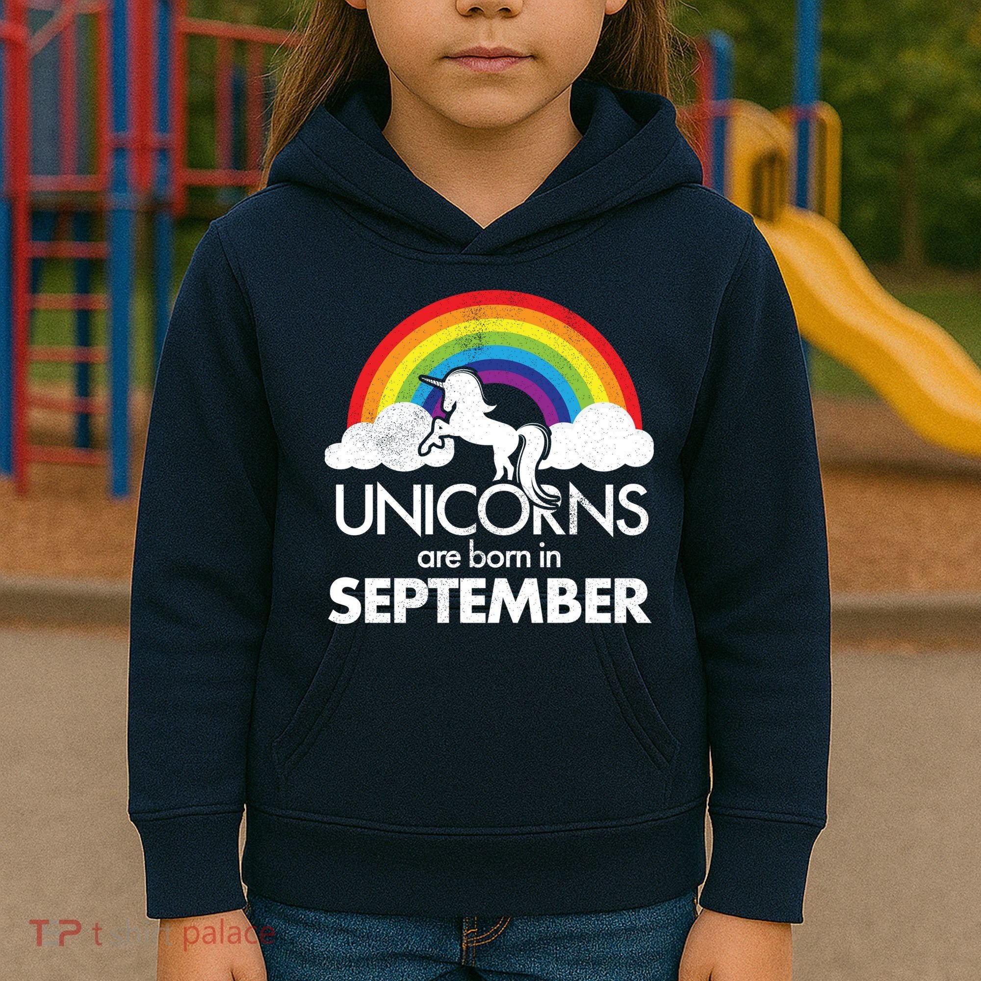 Unicorns Are Born In September Rainbow Retro Kids Hoodie
