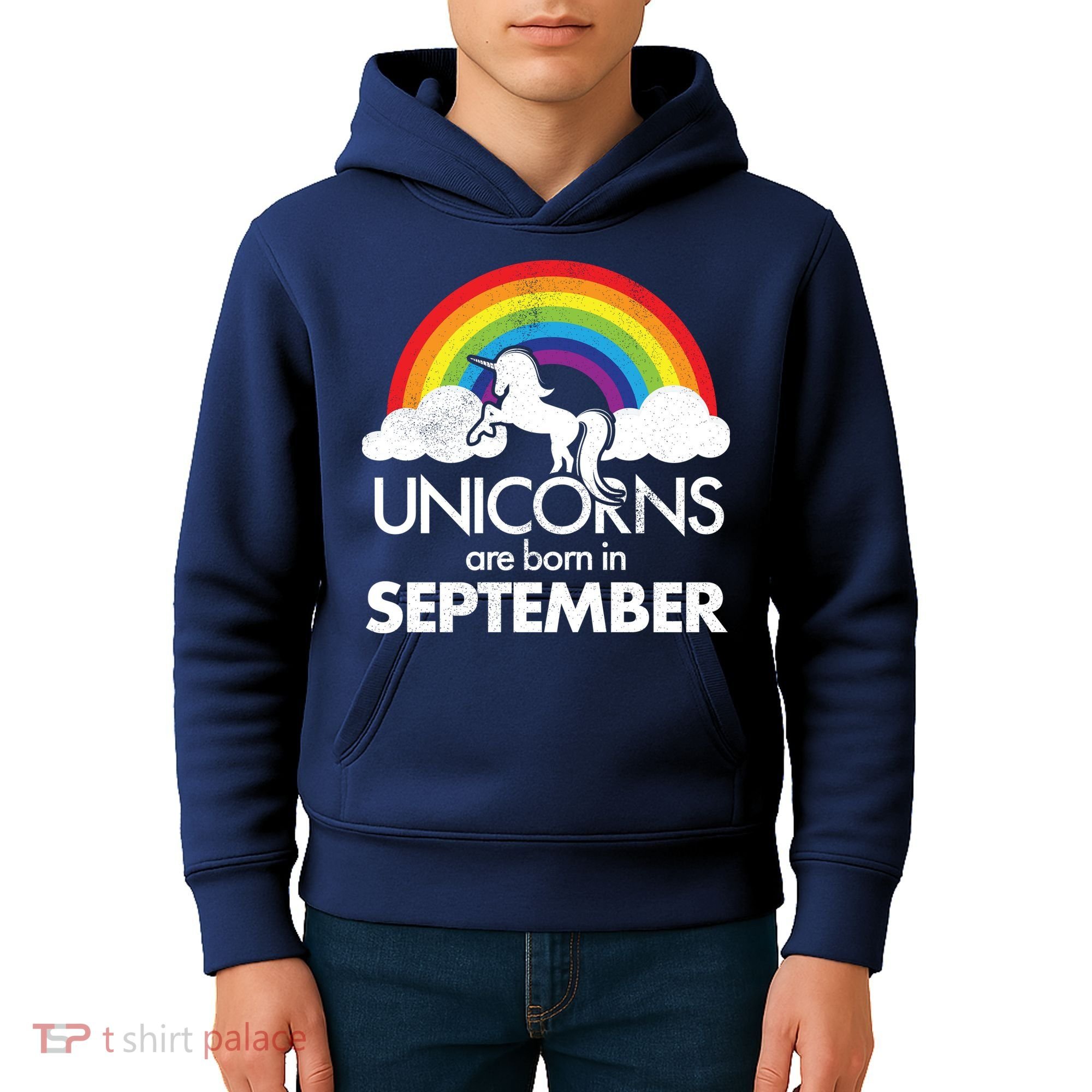 Unicorns Are Born In September Rainbow Retro Kids Hoodie