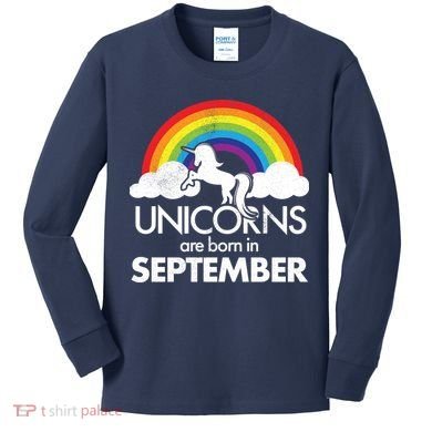 Unicorns Are Born In September Rainbow Retro Kids Long Sleeve Shirt