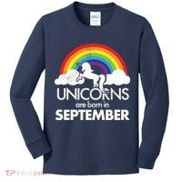 Unicorns Are Born In September Rainbow Retro Kids Long Sleeve Shirt thumb 0
