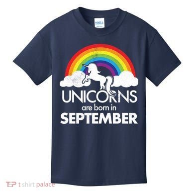 Unicorns Are Born In September Rainbow Retro Kids T-Shirt
