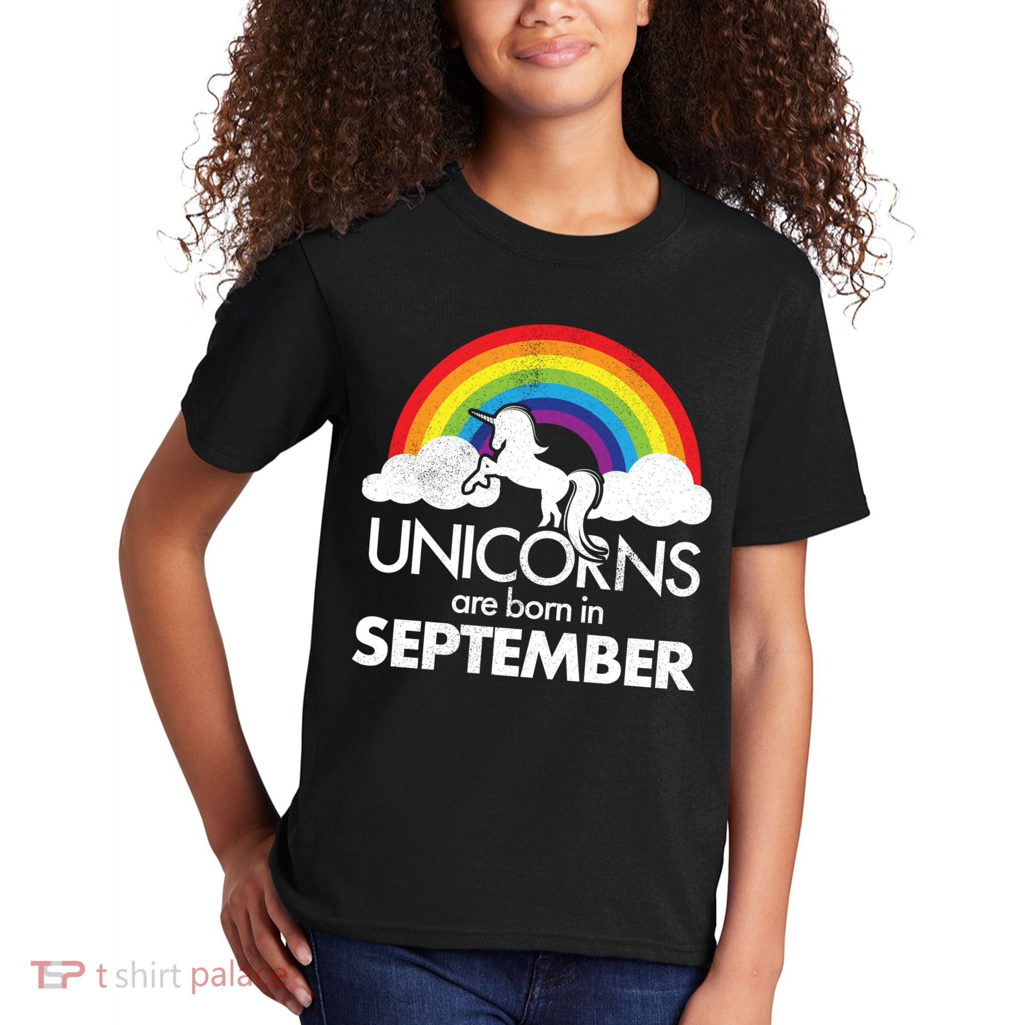 Unicorns Are Born In September Rainbow Retro Kids T-Shirt