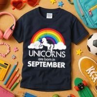 Unicorns Are Born In September Rainbow Retro Kids T-Shirt thumb 3