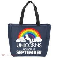 Unicorns Are Born In September Rainbow Retro Tote Bag thumb 0