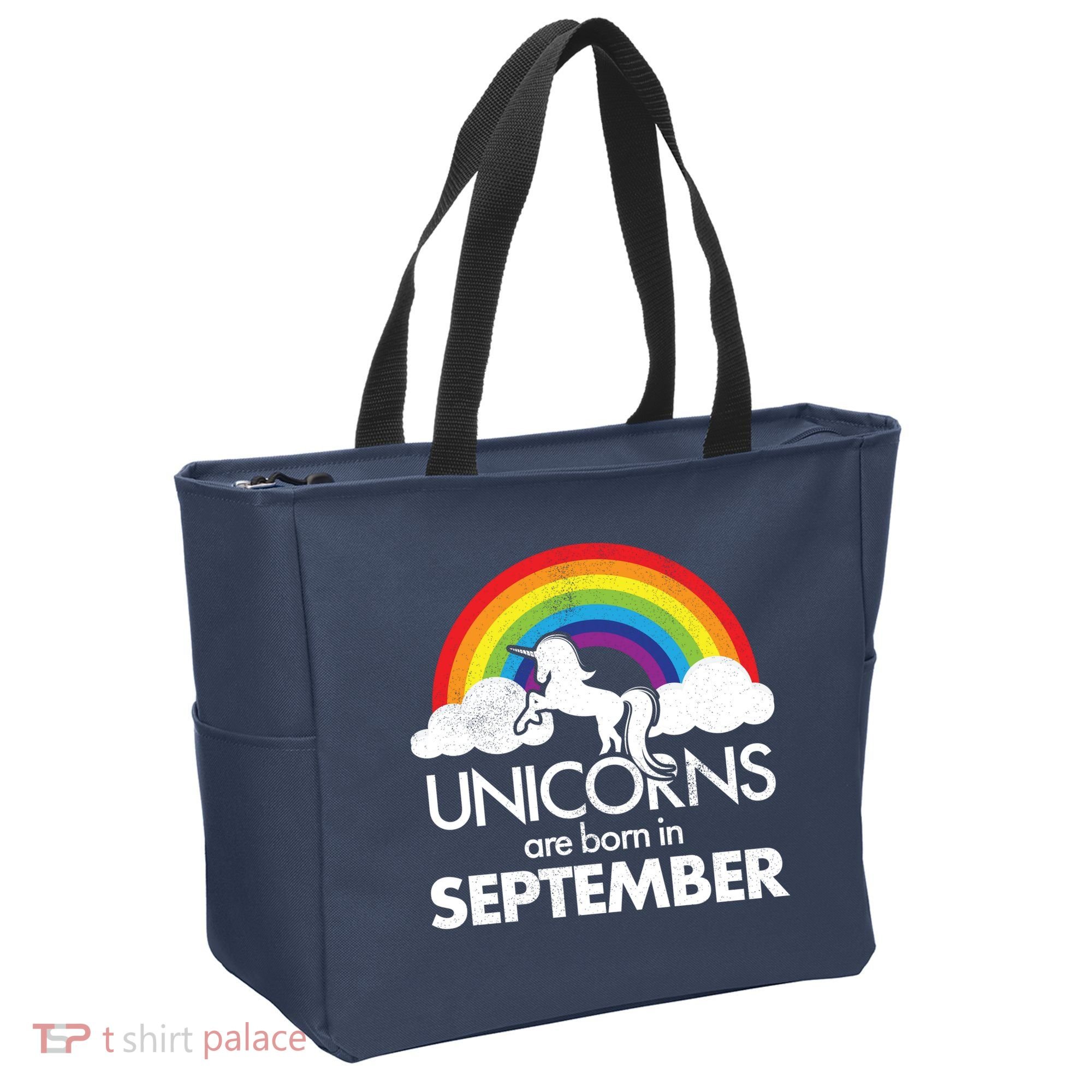 Unicorns Are Born In September Rainbow Retro Tote Bag