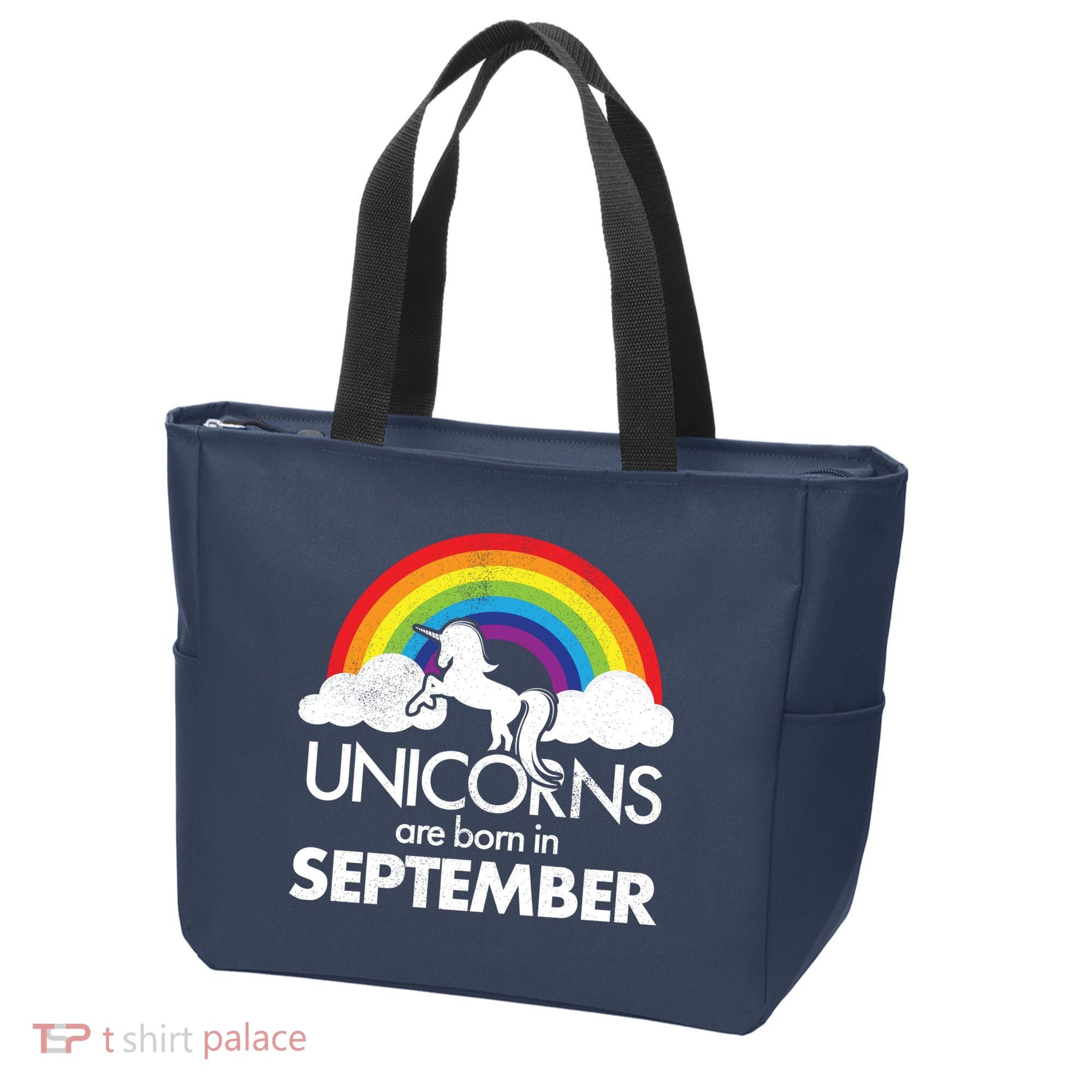 Unicorns Are Born In September Rainbow Retro Tote Bag