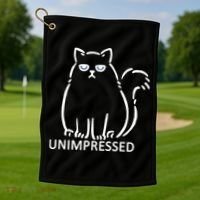 Unimpressed Funny Angry Cat Golf Towel thumb 1