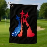 United States Air Force Jets Statue Of Liberty Golf Towel thumb 1