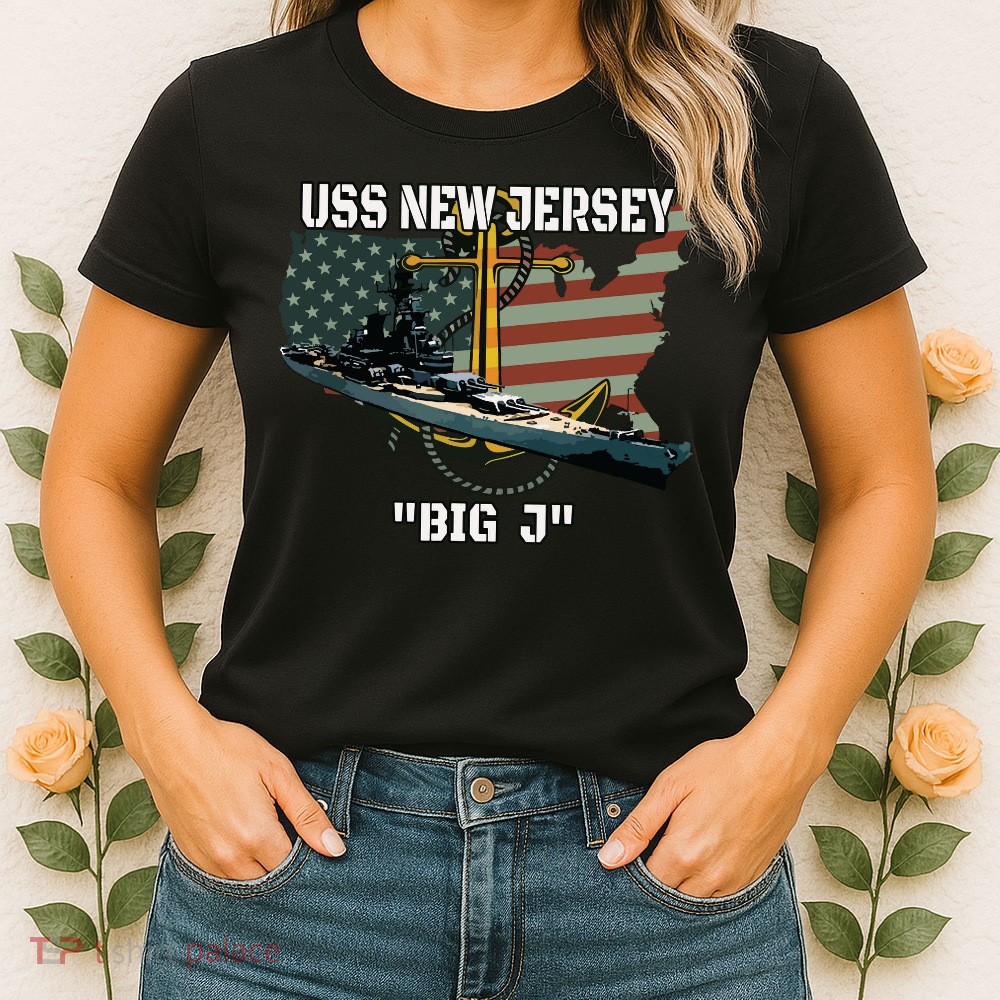 Uss New Jersey Bb62 Battleship Veterans Day Warship Father Women's T-Shirt