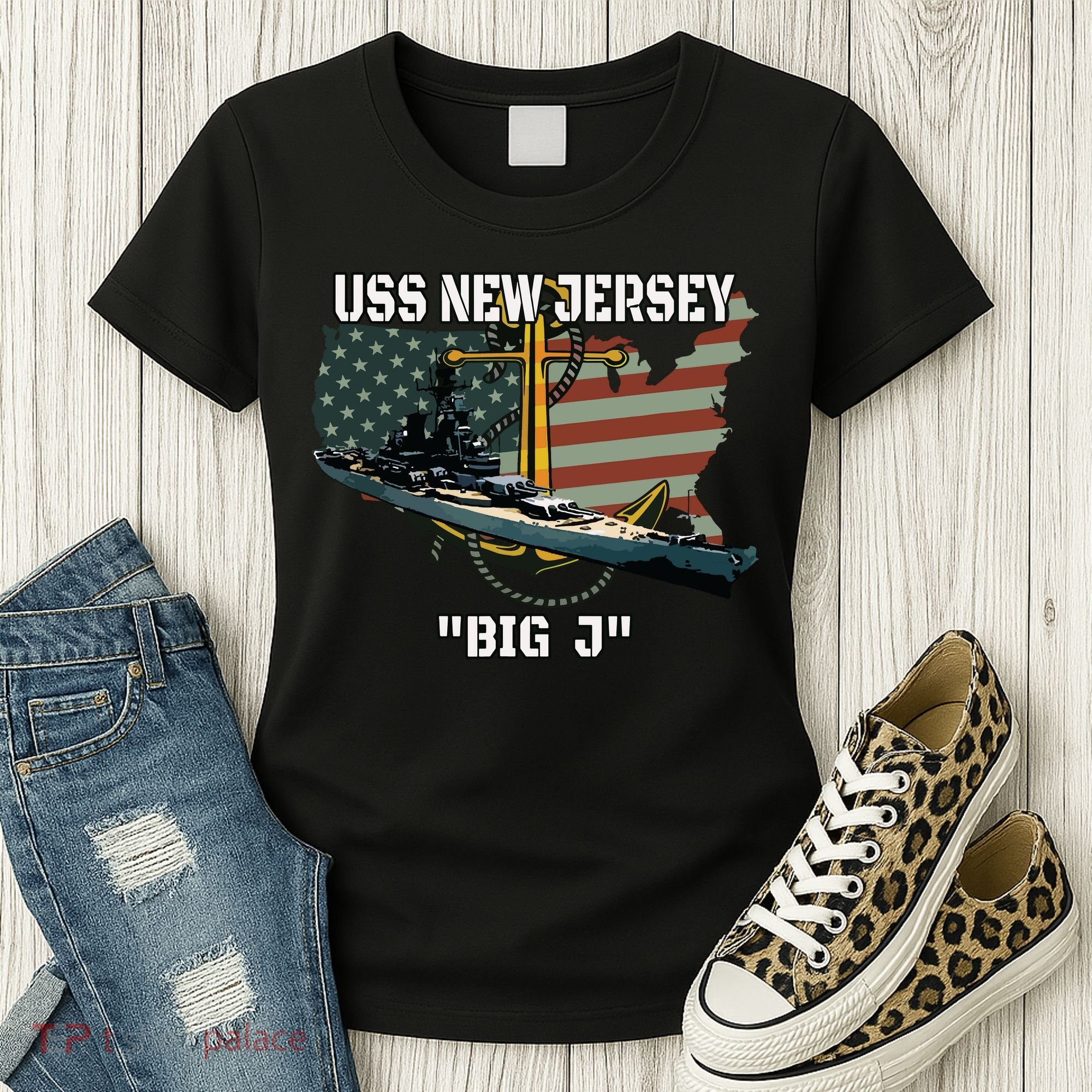 Uss New Jersey Bb62 Battleship Veterans Day Warship Father Women's T-Shirt